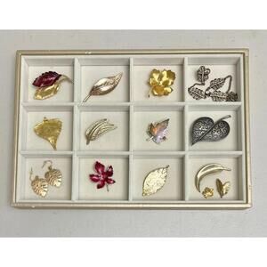 Vintage Gold Tone Fall Leaf TRIFARI Pendant Pin Earring Jewelry Lot